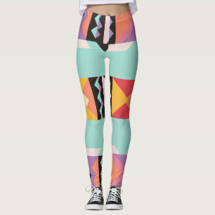 8 colourful stripes and triangles  leggings