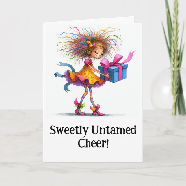 * 8 Colourful Whimsical Christmas Girl  Gift AP97 Thank You Card (Front)