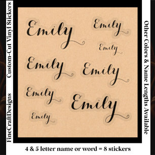 8 Custom Name Word, 4-5 letters Elegant Script Blk