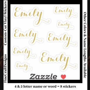 8 Custom Name Word, 4-5 letters Elegant Script Gld