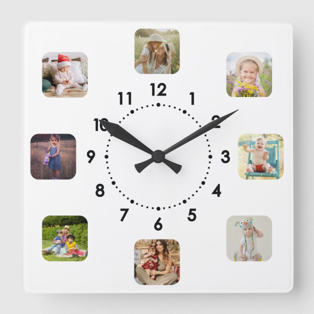 8 Custom Photo Collage Time Spent With Family  Square Wall Clock (Front)