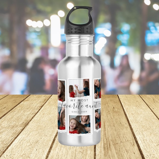 8 Eight Photo Collage Aunty Modern Elegant Family 532 Ml Water Bottle (Creator Uploaded)