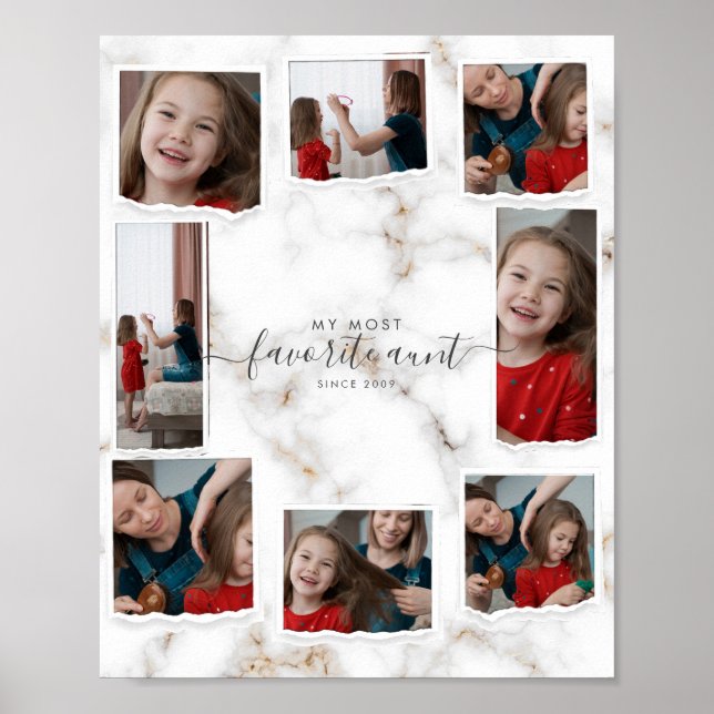 8 Eight Photo Collage Aunty Modern Elegant Family Poster (Front)