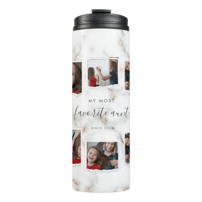 8 Eight Photo Collage Aunty Modern Elegant Family  Thermal Tumbler (Front)