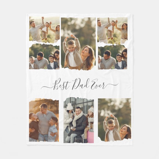 8 Eight Photo Modern Elegant Collage Family Love Fleece Blanket (Front)