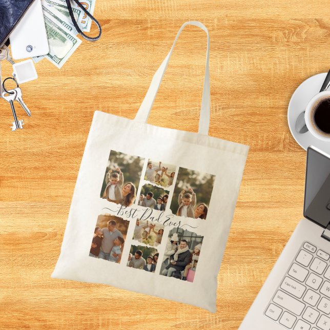 8 Eight Photo Modern Elegant Collage Family Love Tote Bag (Creator Uploaded)