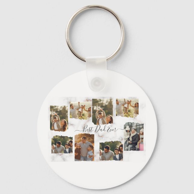 8 Eight Photo Modern Elegant Collage Keychain (Front)