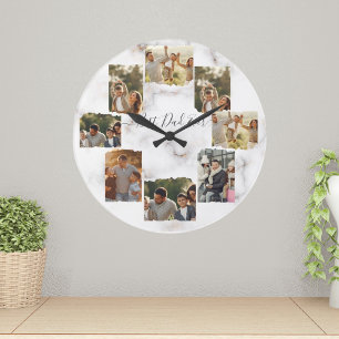 8 Eight Photo Modern Elegant Collage Wall Clock