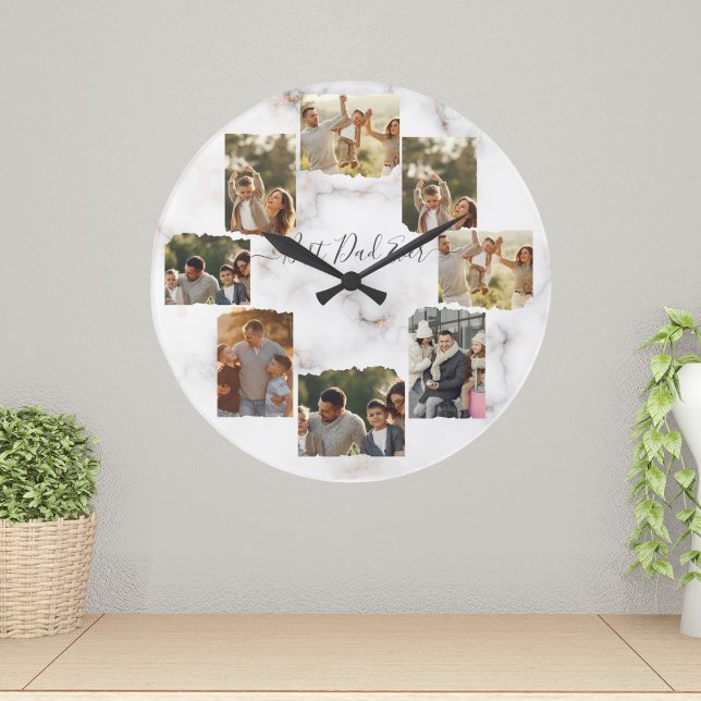 8 Eight Photo Modern Elegant Collage Wall Clock (Creator Uploaded)