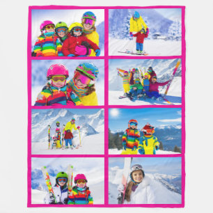8 Landscape Photo Grid Collage Hot Pink  Fleece Blanket