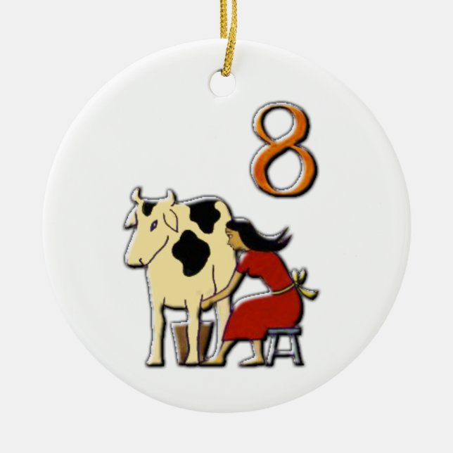 8 Maids a Milking Ceramic Tree Decoration (Front)