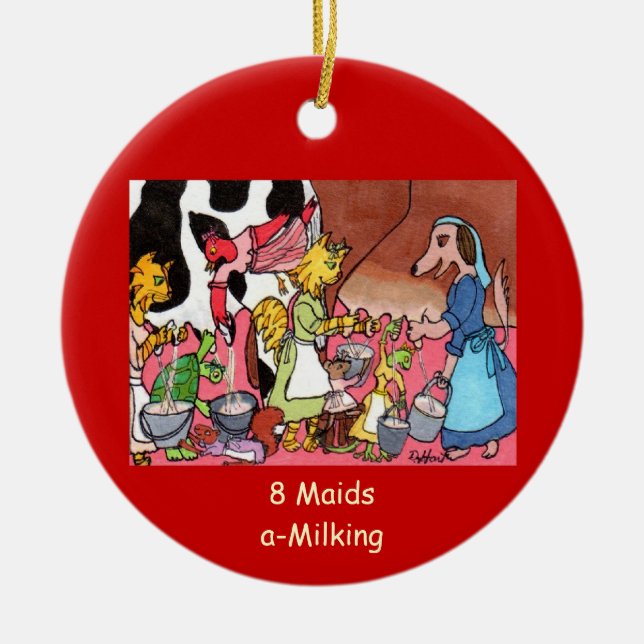 8 Maids a-Milking Ceramic Tree Decoration (Front)