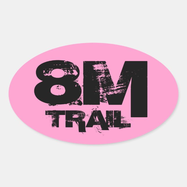 8 Mile Trail Running Oval Decal Black On Pink Oval Sticker (Front)