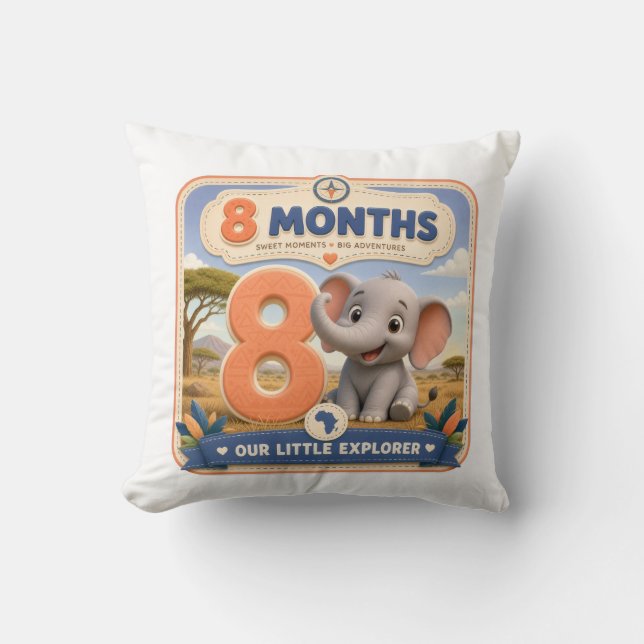 8 Months Baby Milestone Safari Explorer Cushion (Front)