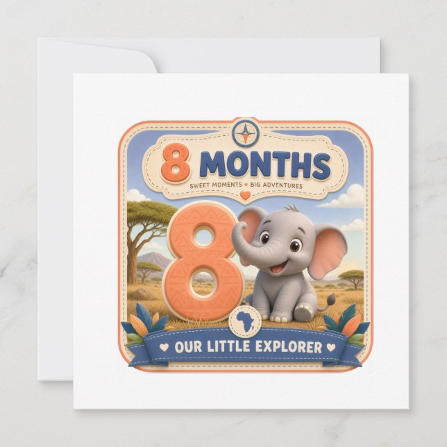 8 Months Baby Milestone Safari Explorer Invitation (Front)