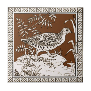 #8 of 12 Repro 1880s Minton Mocha Bird Series Tile