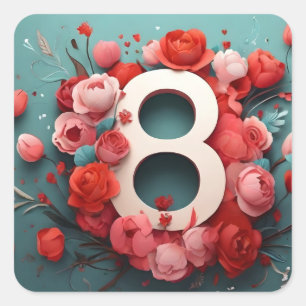 8 of march design square sticker