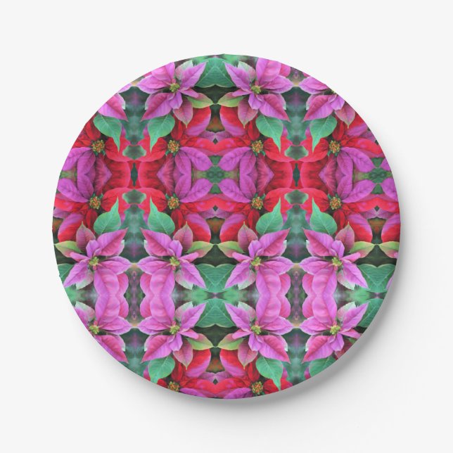 8 Paper Plate Pink/Red Poinsettia (Front)