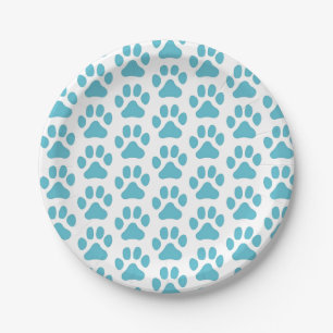 8 Paper Plates Blue Paw Prints