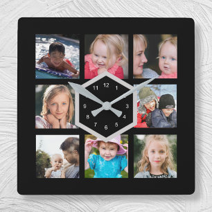 8 Photo Black Square Wall Clock