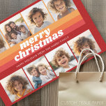8 Photo Border - Merry Christmas Retro Line Art Tissue Paper<br><div class="desc">Back - Retro Line Art in Reds and Rust Orange -- Use 8 square photos and make a unique and trendy Merry Christmas greeting with a retro font on the front with a festive line art pattern. If you need to move anything around, click on the customise button to make...</div>