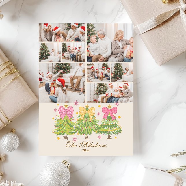 8 Photo Bright Ribbon Trees Holiday Family Card (Creator Uploaded)