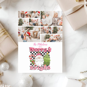 8 Photo Chequered Merry & Bright Christmas Holiday Card