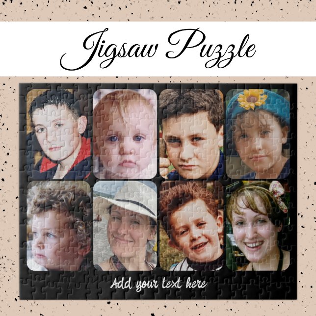 8 photo collage add text black jigsaw puzzle (Creator Uploaded)