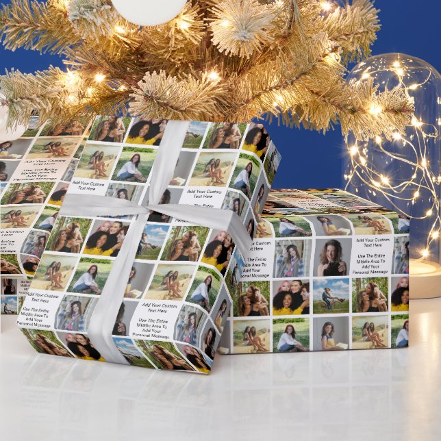 8 Photo Collage Add Your Own Greeting  Wrapping Paper (Holidays)
