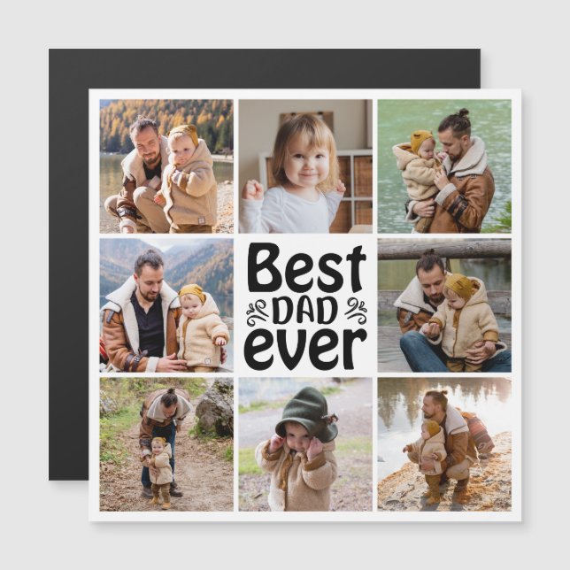 8 Photo Collage Best Dad Ever Magnetic Card (Front/Back)