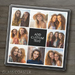 8 Photo Collage - black white - Custom Text Glass Coaster<br><div class="desc">You can use Instagram photos for this design. Use 8 square photos to create a unique and personal gift. If you need to adjust the pictures,  click on the customise tool to make changes.</div>