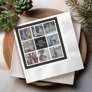 8 Photo Collage - black white - Custom Text Napkin