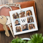 8 Photo Collage Custom Monogram Black and White Key Ring<br><div class="desc">You can use Instagram photos for this design. Use 8 square pictures to create a unique and personal gift. Or you can keep the hipster puppy and make a trendy keepsake. If you need to adjust the pictures,  click on the customise tool to make changes.</div>