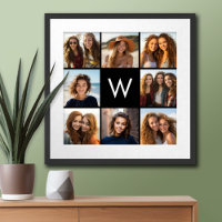 8 Photo Collage Custom Monogram Black and White