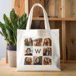 8 Photo Collage Custom Monogram Black and White Tote Bag<br><div class="desc">You can use Instagram photos for this design. Use 8 square pictures to create a unique and personal gift. Or you can keep the hipster puppy and make a trendy keepsake. If you need to adjust the pictures,  click on the customise tool to make changes.</div>