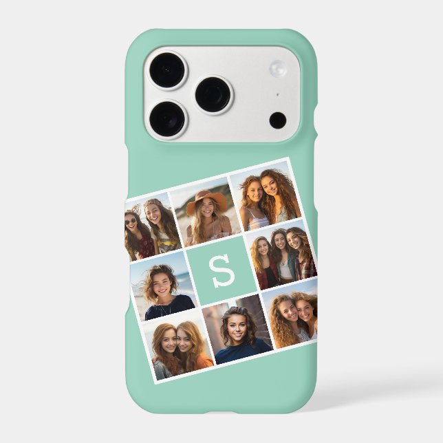 8 Photo Collage Custom Monogram Mint Green (Back)