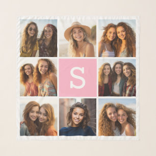 8 Photo Collage Custom Monogram - Pink Scarf