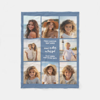 8 Photo Collage Custom Text - Denim Blue Fleece Blanket