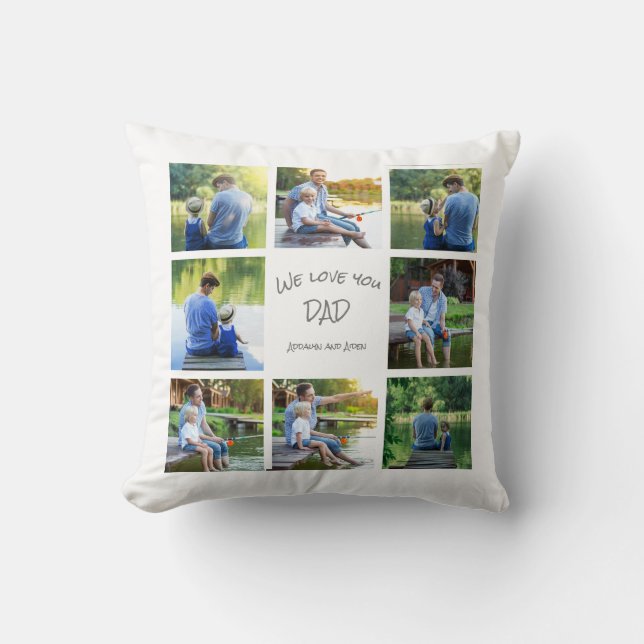 8 Photo Collage Dad Father Keepsake Throw Pillow (Front)
