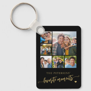 8 photo collage family name personalised black key ring