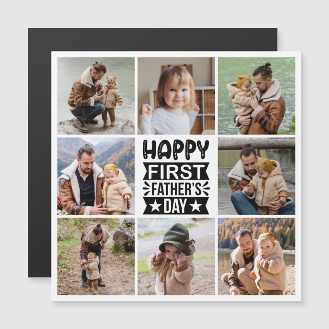 8 Photo Collage First Father's Day Magnetic Card (Front/Back)