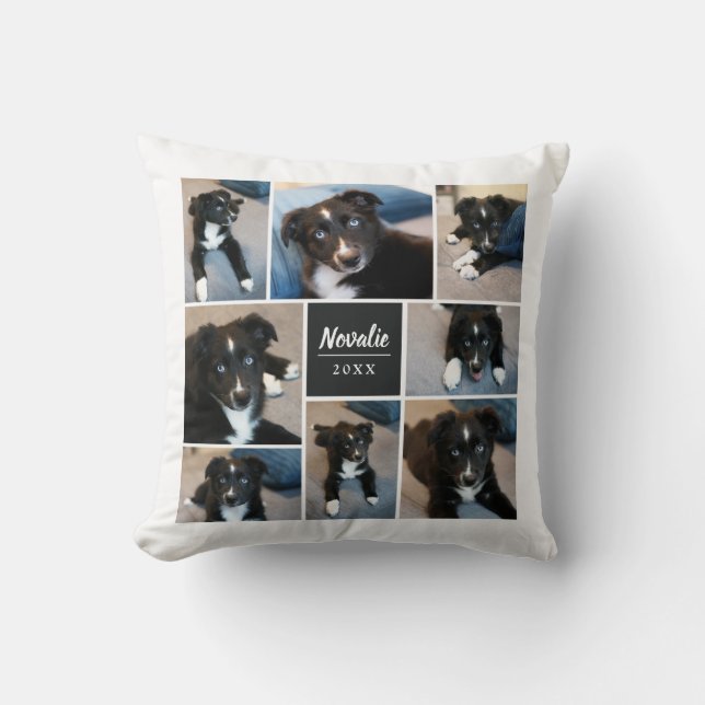 8 Photo Collage | Floral Pattern | Muted Black Cushion (Front)