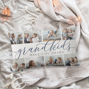 8 Photo Collage Grandkids Make Life Grand Lumbar Cushion