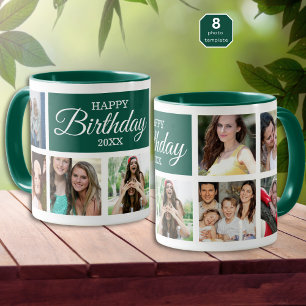 8 Photo Collage Green Happy Birthday     Mug