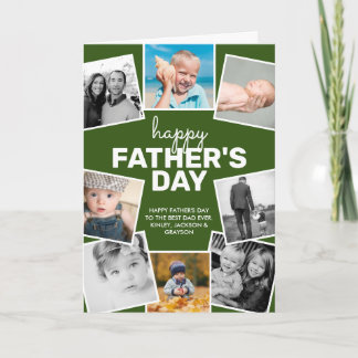 8 Photo Collage Green Happy Father's Day Card