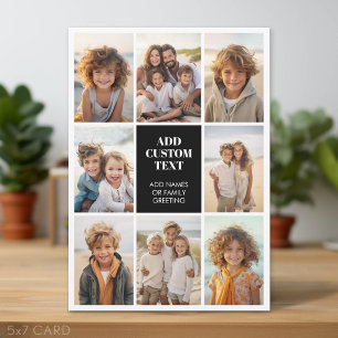 8 Photo Collage Grid - Centre Text Black White Holiday Card
