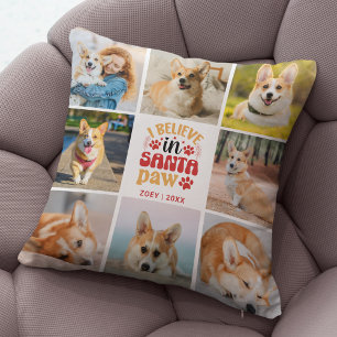 8 Photo Collage I Believe In Santa Paw Name & Date Cushion