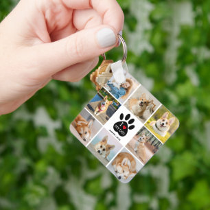 8 Photo Collage I Love My Dog Paw Print   Key Ring