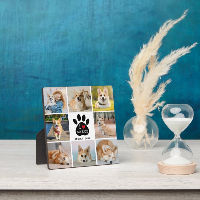 8 Photo Collage I Love My Dog Paw Print  Plaque (Insitu)