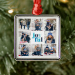 8-Photo Collage "Joyful" Winter Blue Typography Metal Tree Decoration<br><div class="desc">8-Photo Collage "Joyful" Winter Blue Typography Christmas design.</div>